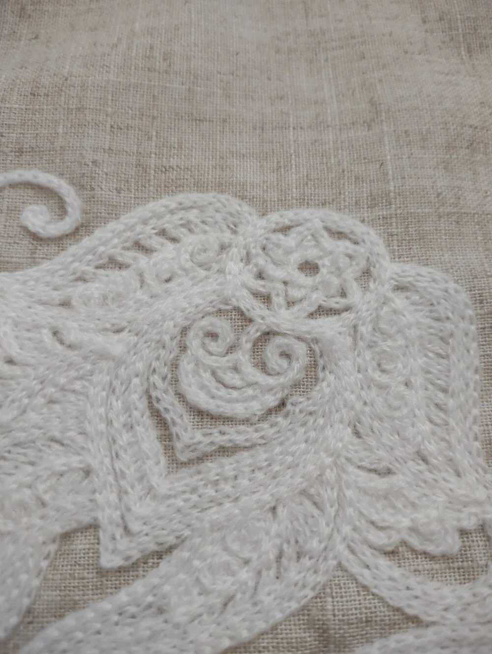 Embroidered Beige White Linen